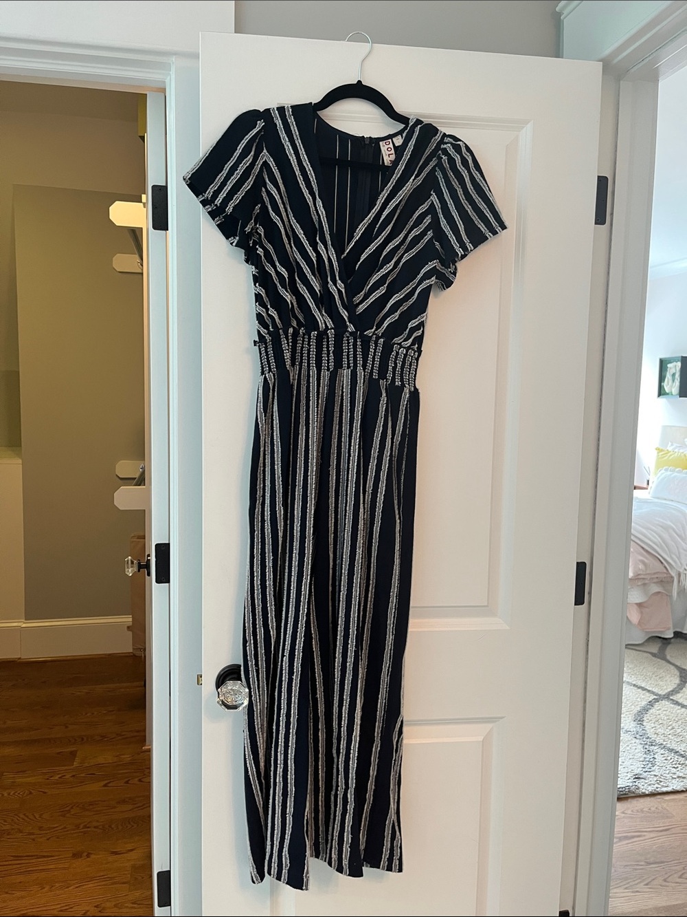 dolan Black and White Striped Short Sleeve Jumpsuit